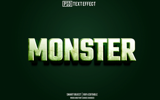 monster text effect, font editable, typography, 3d text psd