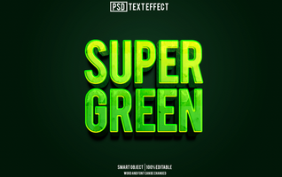 super green text effect, font editable, typography, 3d text psd
