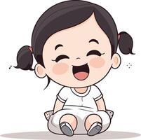 Cute little girl sitting on floor and laughing. vector