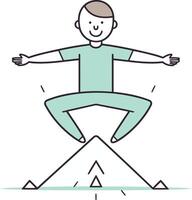 illustration of a man jumping on the mountain. Linear style. vector