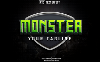 monster text effect, font editable, typography, 3d text psd