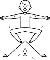 illustration of a man jumping on the mountain. Linear style. vector