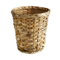 Rattan Wood Trash Can on Transparent Background png