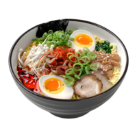 Bowl of ramen with a bowl of noodles and a fried egg on Transparent Background png