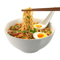 Bowl of ramen with a bowl of noodles and a fried egg on Transparent Background png