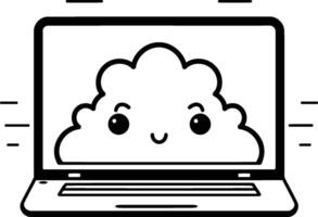 laptop computer with cloud computing kawaii character illustration design vector