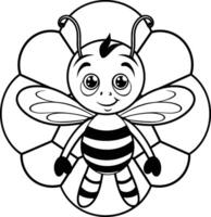 Coloring book for children cute bee. Black and white illustration. vector