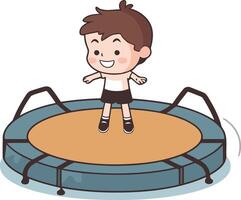 cute boy jumping on trampoline cartoon illustration graphic design vector