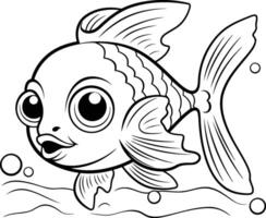 negro y blanco dibujos animados ilustración de linda pescado animal personaje para colorante libro vector