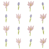 un' senza soluzione di continuità modello di tulipano e croco trasparente sfondo nel un' liscio forma floreale concetto, 3d illustrazione png