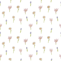 A seamless pattern of tulip, crocus, and daisy transparent background in a Smooth shape floral concept,3D illustration png