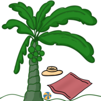 Summer coconut trees .towel.hat png