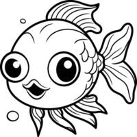 Black and White Cartoon Illustration of Cute Fish Character Coloring Book vector