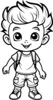 Cute little boy with a backpack for coloring book vector