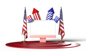 Flag usa united state america waving monitor white isolate mock up empty blank object icon four th july month display business laptop business digital technology communication event independence day png