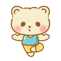 mão desenhado ilustração kawaii amarelo Urso fazendo ioga alongamento pose meditação fofa alegre personagem poster clipart impressão isolado em branco. png