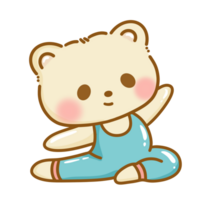 mão desenhado ilustração kawaii amarelo Urso fazendo ioga alongamento pose meditação fofa alegre personagem poster clipart impressão isolado em branco. png