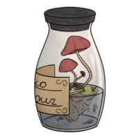 Illustration of jar with mushrooms in blue liquid inside without background png