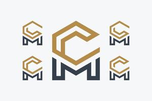 Letter C M Hexagon Outline Logo Set. Minimal Logotype Concept for Business Company Corporate Logos vector