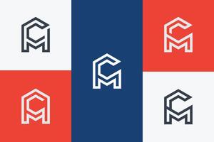 Letter C M Hexagon Outline Logo Set. Minimal Logotype Concept for Business Company Corporate Logos vector