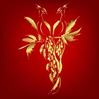 Couple peacock on red background vector