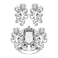 Handdrawn Illustration of Black and White Lion Crest Coat of Arms vector