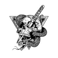 muerte cráneo daga y serpiente dibujado a mano ilustración vector