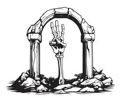 Bone hand sticking out of the grave hand drawn sketch vector