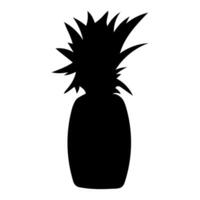 Black silhouette of pineapple. Ananas shape. Tropical summer fruit on a white background. Vegan food. Leaves. Isolated object. Black and white image. illustration. vector