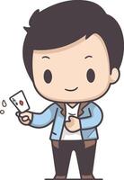 Businessman holding a card and showing thumbs up. vector