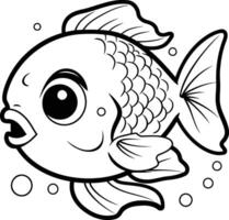 Black and White Cartoon Illustration of Cute Fish Animal Character for Coloring Book vector