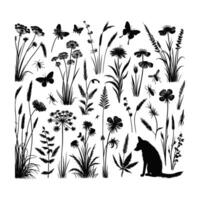 collection silhouette illustration of wildflowers. vector