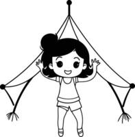 Cute little girl playing in a hammock. vector