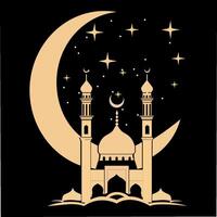 Islamic buildings silhouettes. Mosques and minarets with crescents, illustration vector