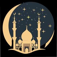 Islamic buildings silhouettes. Mosques and minarets with crescents, illustration vector