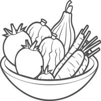 Organic various vegetable coloring pages. Vegetable outline for coloring book vector