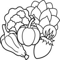 Organic various vegetable coloring pages. Vegetable outline for coloring book vector