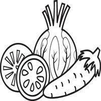 Organic various vegetable coloring pages. Vegetable outline for coloring book vector