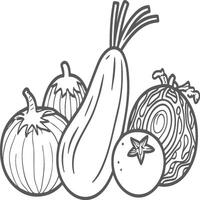 Organic various vegetable coloring pages. Vegetable outline for coloring book vector