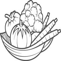 Organic various vegetable coloring pages. Vegetable outline for coloring book vector