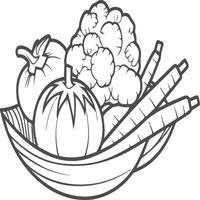 Organic various vegetable coloring pages. Vegetable outline for coloring book vector