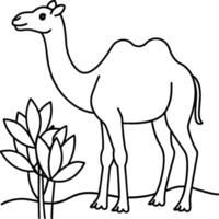 Illustration of camels in the desert. Coloring book for children and adults. Black and white vector