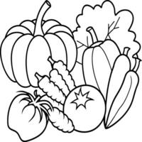 Organic various vegetable coloring pages. Vegetable outline for coloring book vector