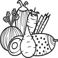 Organic various vegetable coloring pages. Vegetable outline for coloring book vector