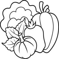 Organic various vegetable coloring pages. Vegetable outline for coloring book vector