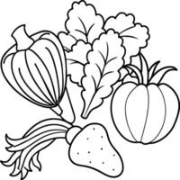 Organic various vegetable coloring pages. Vegetable outline for coloring book vector