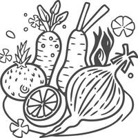 Organic various vegetable coloring pages. Vegetable outline for coloring book vector