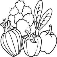 Organic various vegetable coloring pages. Vegetable outline for coloring book vector