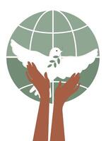 The dove of peace is white. The hands of the people hold the bird of hope in the struggle for world peace. vector