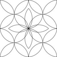 Geometric symmetrical seamless pattern with petals, flowers in black outline on a white background for coloring. vector